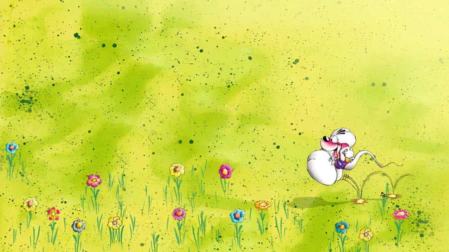 Diddl Mouse In Flower Field Wallpaper