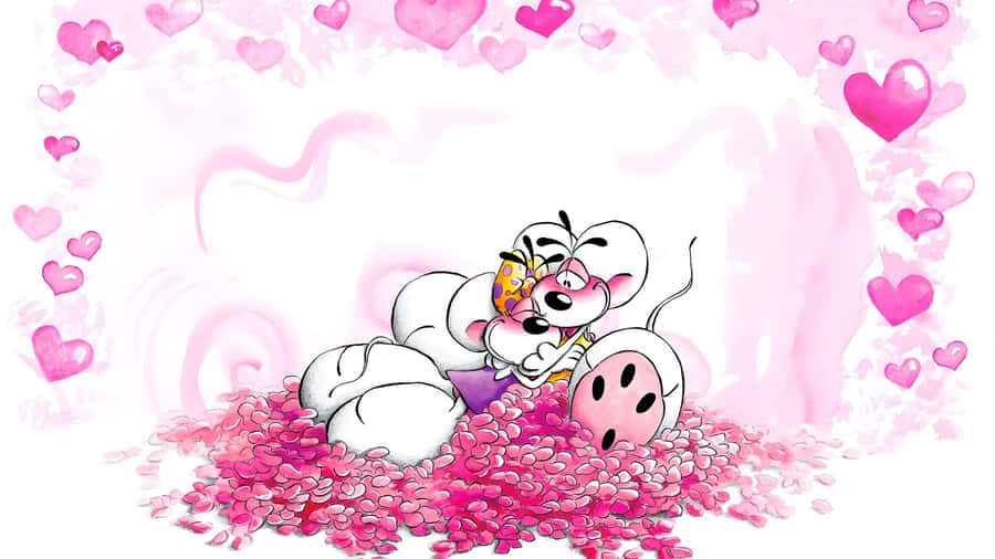 Diddl Mouse In Heart Petals Wallpaper