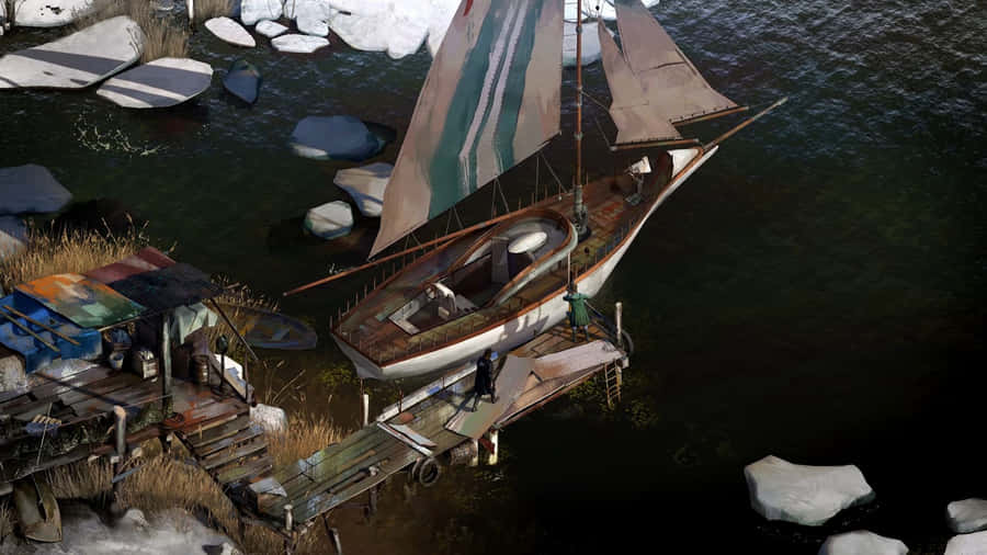 Disco Elysium Docked Boat Scene Wallpaper