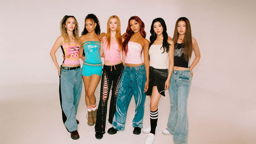 Diverse Fashion Models Group Studio Portrait Wallpaper