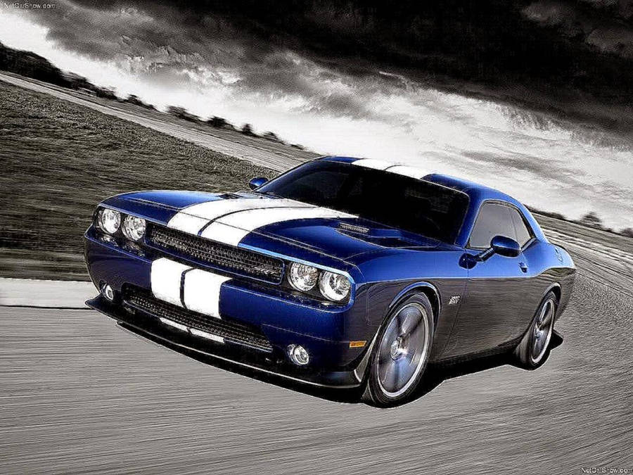 Dodge Challenger In Metallic Blue Paint Wallpaper