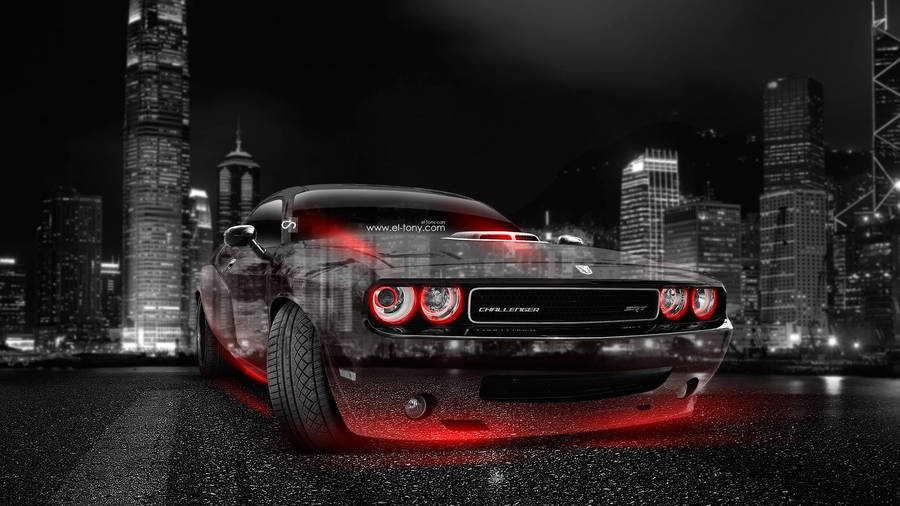 Dodge Challenger With Red Halo Headlights Wallpaper