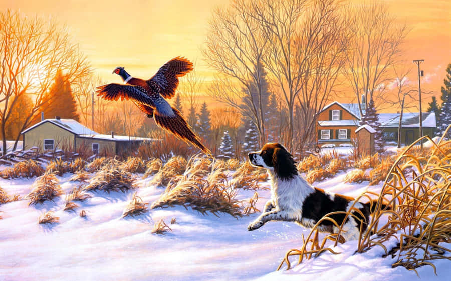 Dog Watching Duck Flying Duck Hunting Desktop Wallpaper