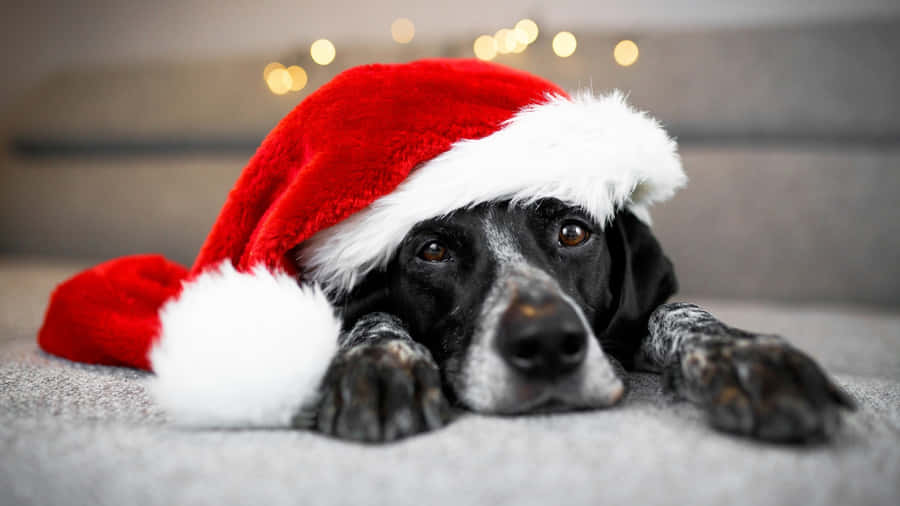Dog Wearing Christmas Hat Wallpaper