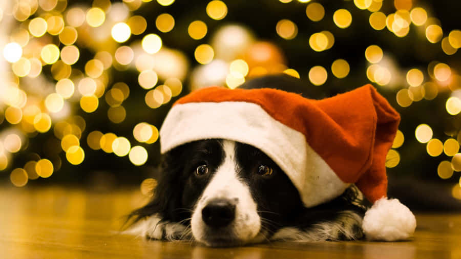 Dog Wearing Christmas Hat Wallpaper