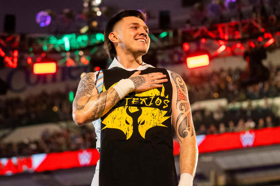 Dominik Mysterio Smiling Wrestling Event Wallpaper
