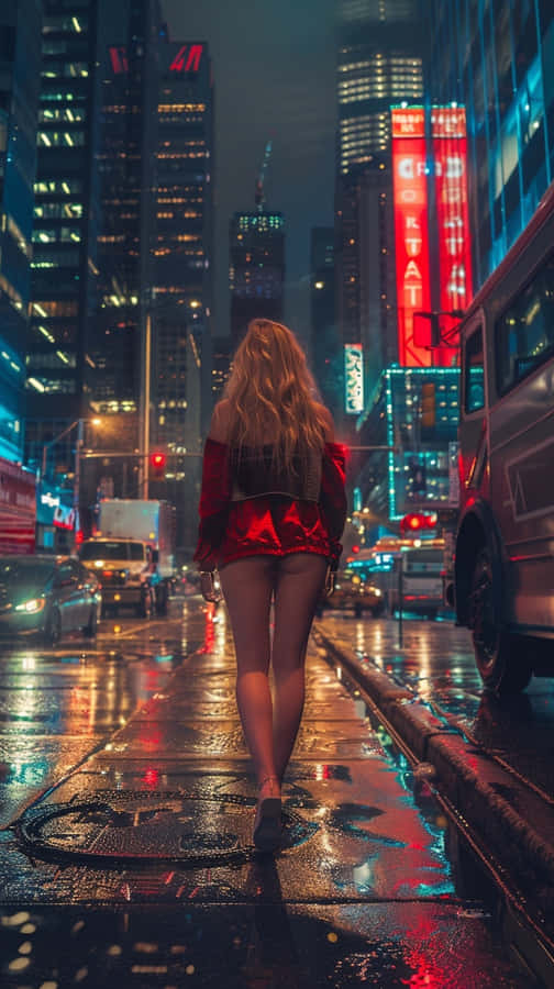 Downtown Girlin Neon Lights Wallpaper