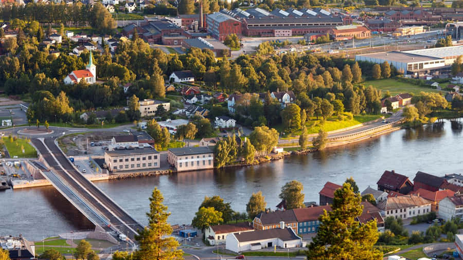 Drammen River Aerial View Wallpaper