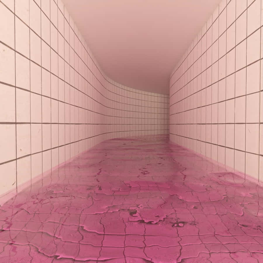 Dreamcore Pink Tiled Corridor Wallpaper