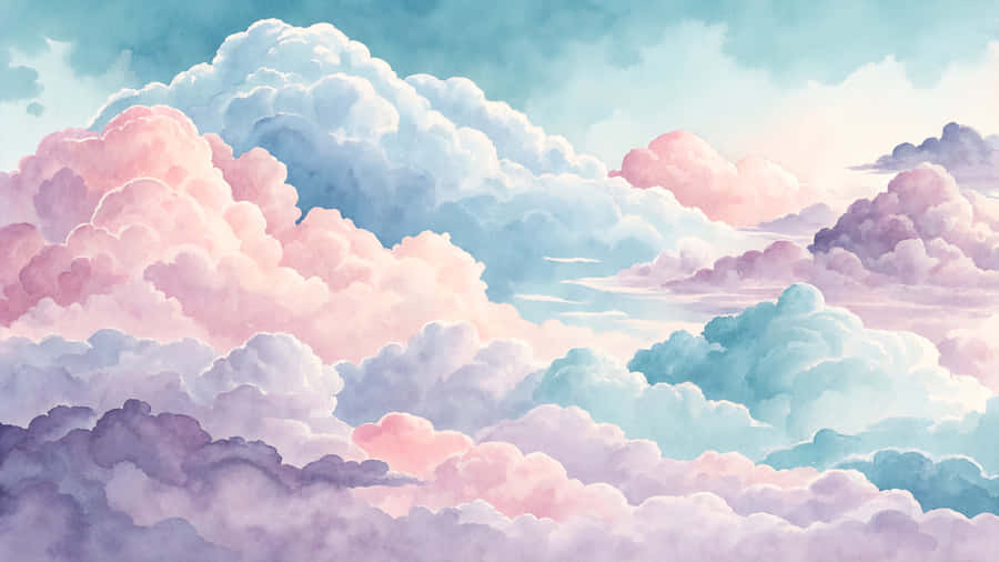 Dreamy Pastel Clouds In A Soft Watercolor Sky Wallpaper