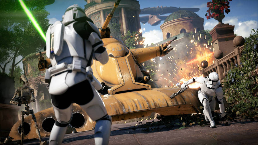 Droid Stormtroopers City Battle Wallpaper