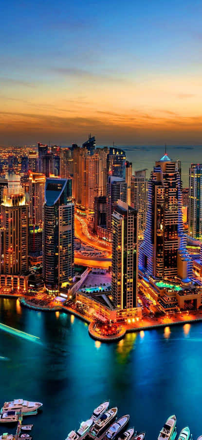 Dubai Marina Sunset Skyline Wallpaper