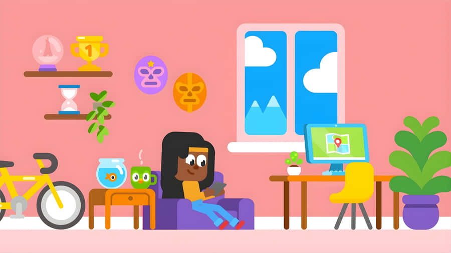 Duolingo Language Learning Room Wallpaper