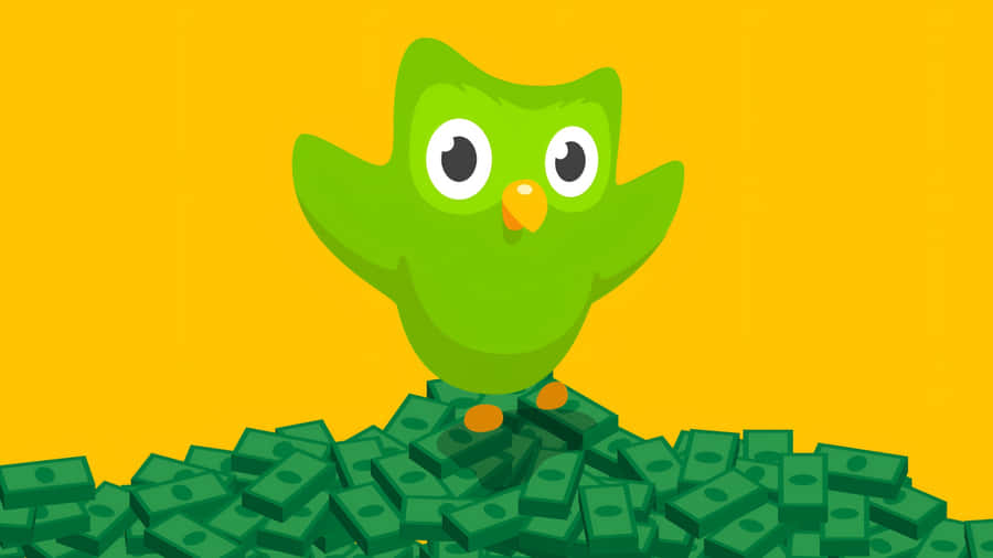 Duolingo Owl On Money Pile Wallpaper