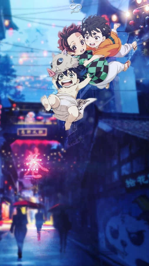 Dynamic Anime Demon Slayer Trio Wallpaper