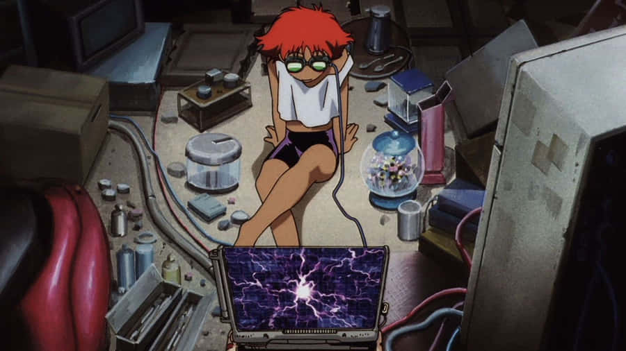 Edward From Cowboy Bebop, Sitting With Her Laptop Wallpaper