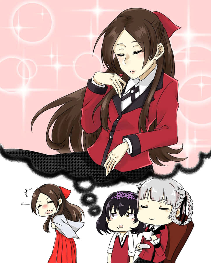 Elegant Anime Girlwith Friends Wallpaper