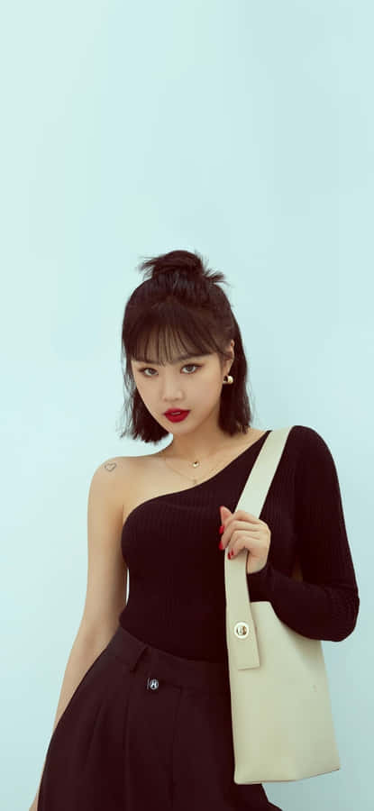 Elegant Black Outfitand White Bag Wallpaper