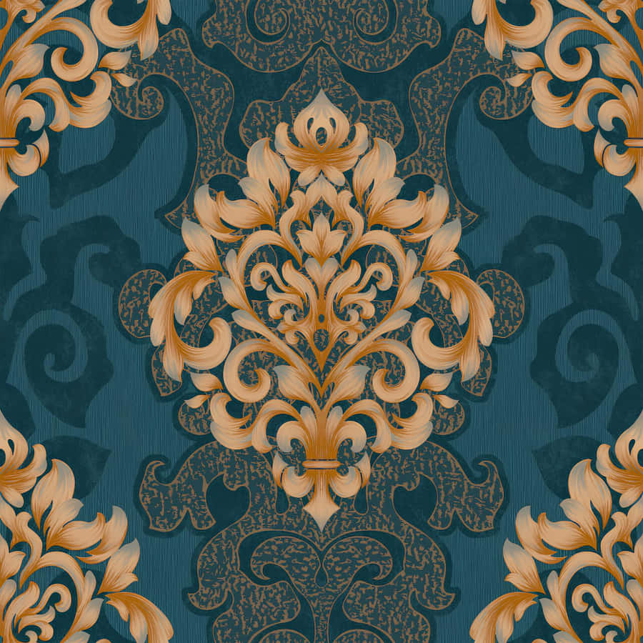 Elegant Blue Damask Pattern Wallpaper