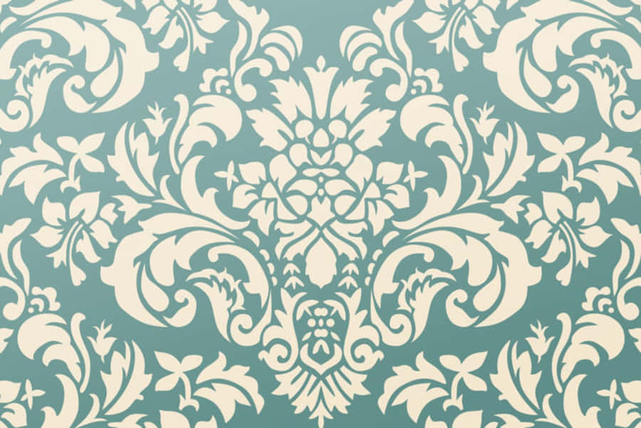 Elegant Blue Damask Pattern Wallpaper