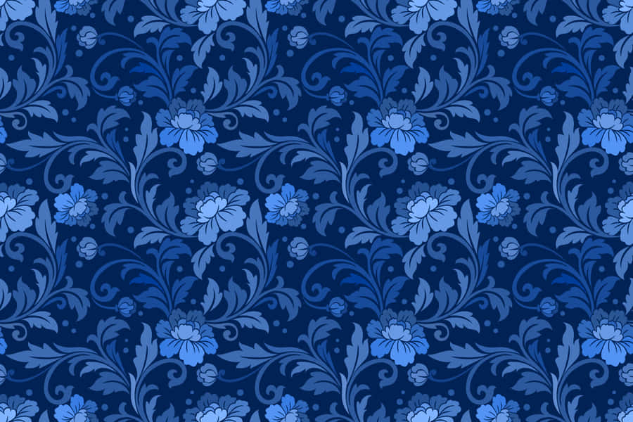 Elegant Blue Damask Pattern Wallpaper