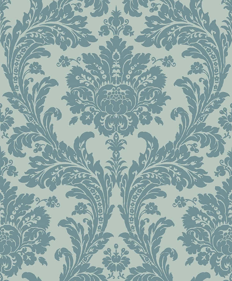 Elegant Blue Damask Pattern Wallpaper
