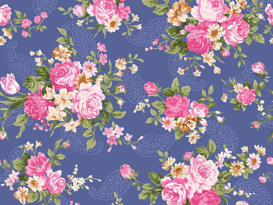 Elegant Floral Patternon Blue Background Wallpaper