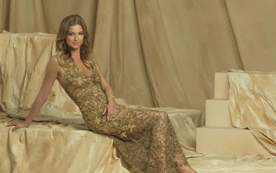 Elegant Golden Gown Photoshoot Wallpaper