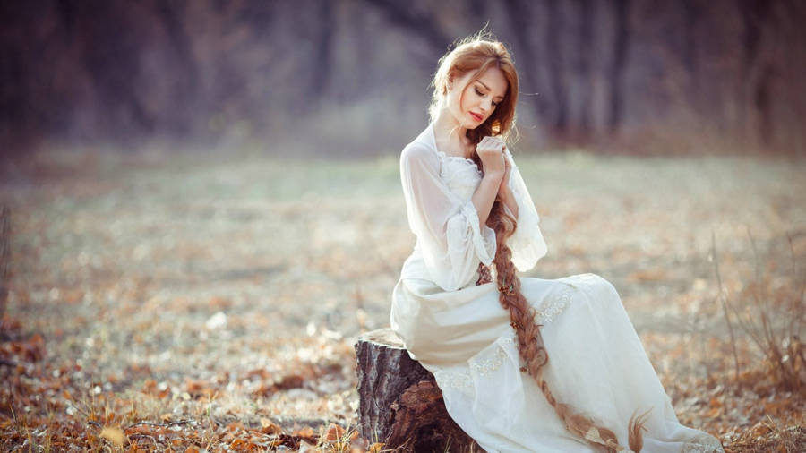Elegant Lady Alone In The Woods Wallpaper