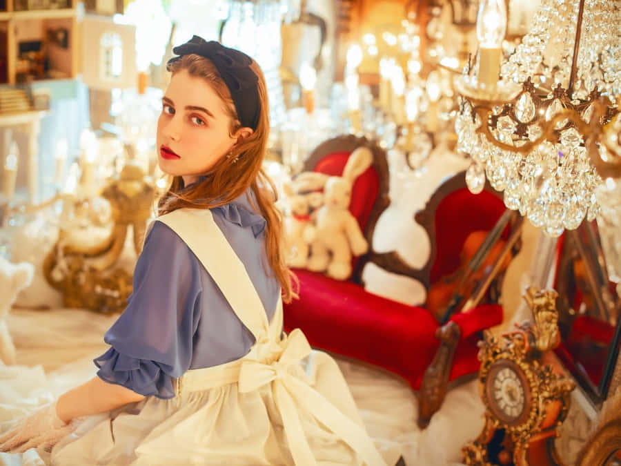 Elegant Lolita Fashion Girl With Vintage Umbrella Wallpaper