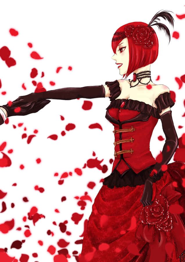 Elegant Madam Red In Victorian Attire Wallpaper