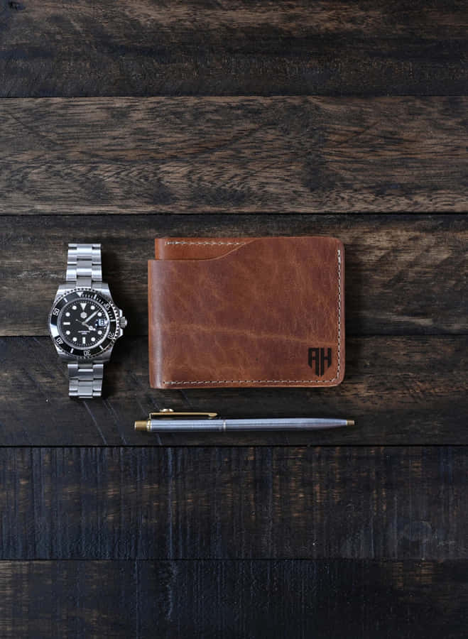 Elegant Mens Accessories Wooden Background Wallpaper