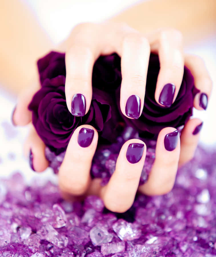 Elegant Purple Manicurewith Roses Wallpaper