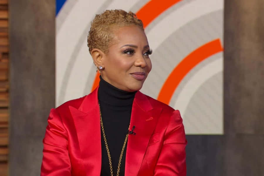 Elegant Red Blazer Woman Smiling Wallpaper