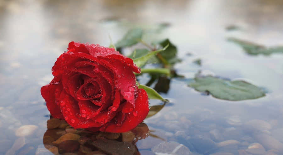 Elegant Rose Drenched In Rain Wallpaper