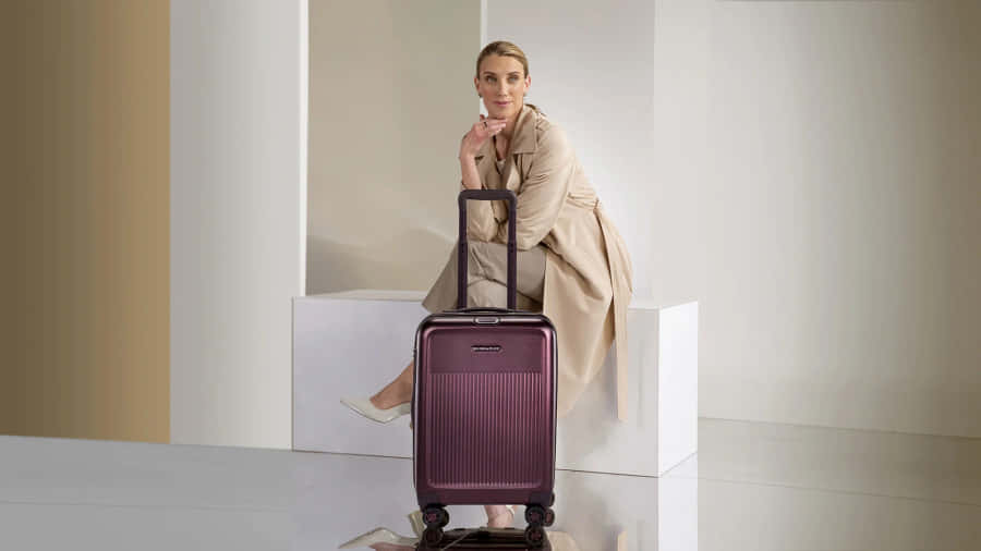 Elegant Travelerwith Purple Suitcase Wallpaper
