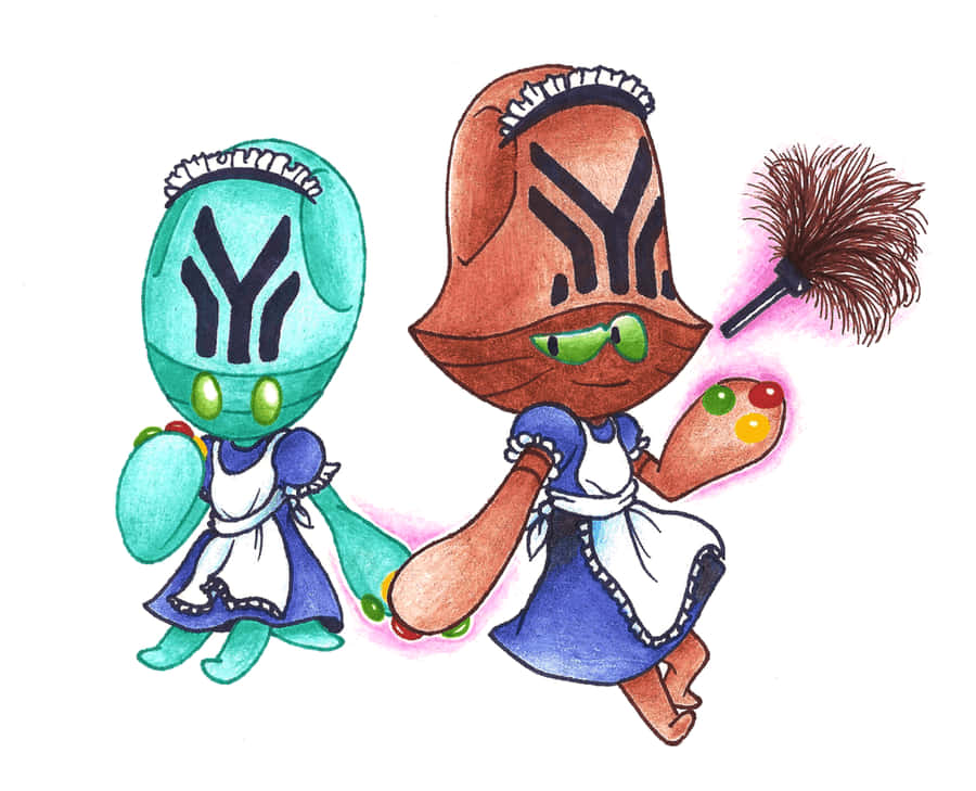 Elgyem And Beheeyem Dressed As Women Wallpaper