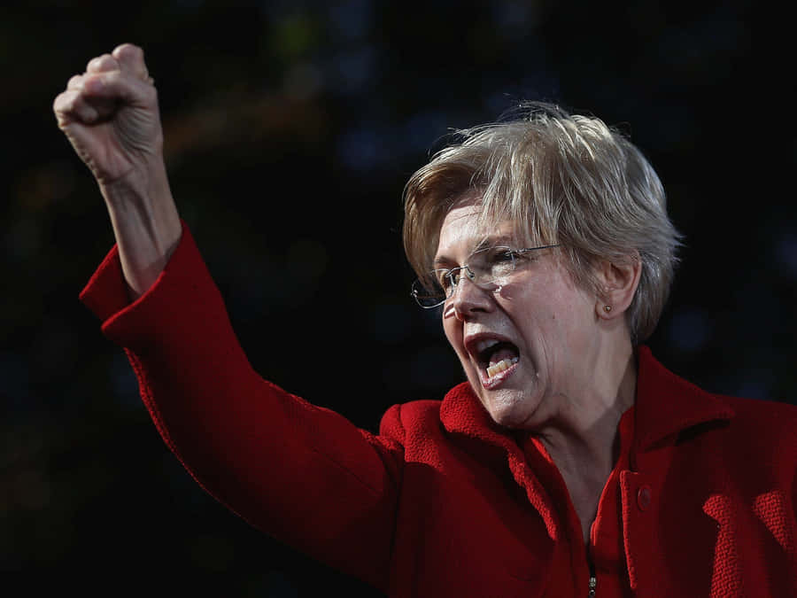 Elizabeth Warren Raising Fist During Rally Wallpaper