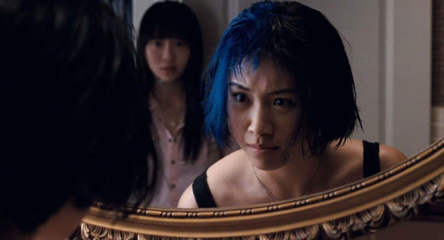 Ellen Wong Blue Hair Mirror Reflection Wallpaper