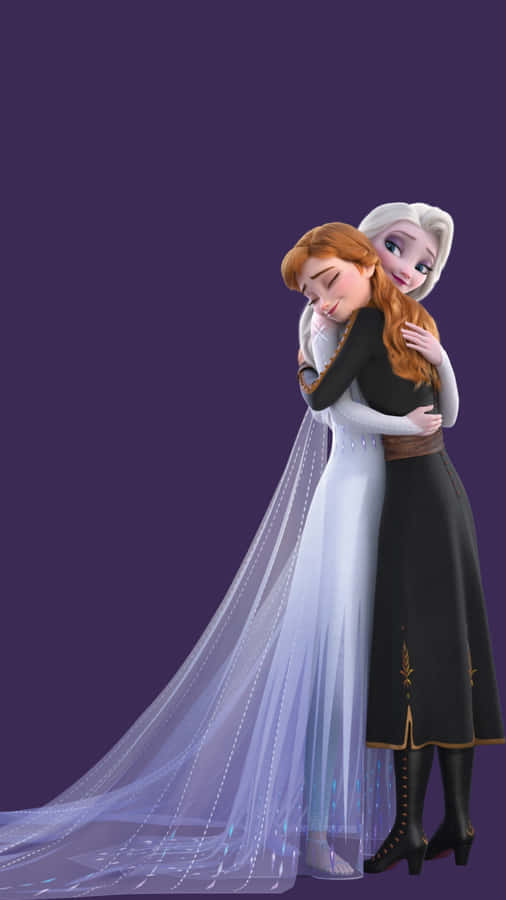 Elsa And Anna In A Wedding Dress Hugging Wallpaper
