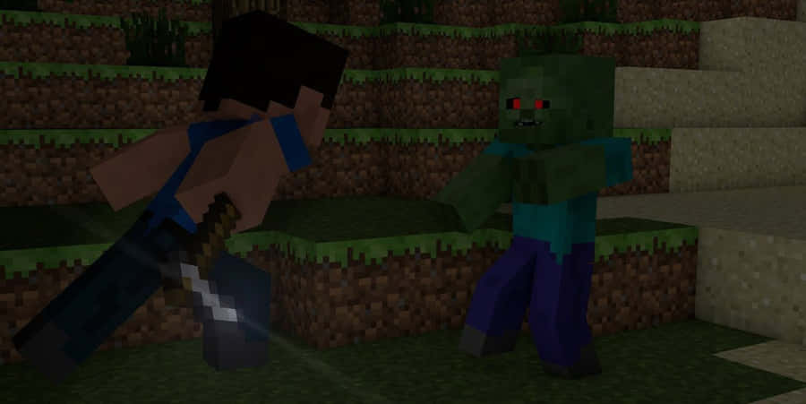 Emerging From The Darkness, The Menacing Minecraft Zombie Approaches Its Next Unsuspecting Target Wallpaper