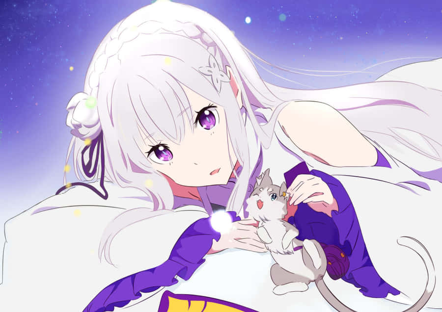 Emilia From Re:zero Casting Her Spell In A Magical Forest Wallpaper