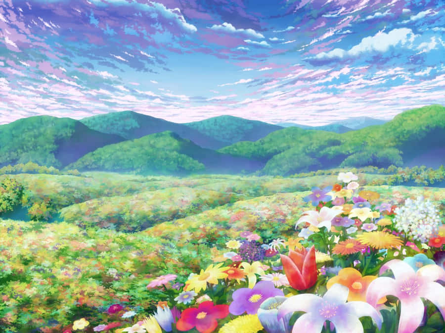 Enchanted_ Anime_ Floral_ Landscape Wallpaper