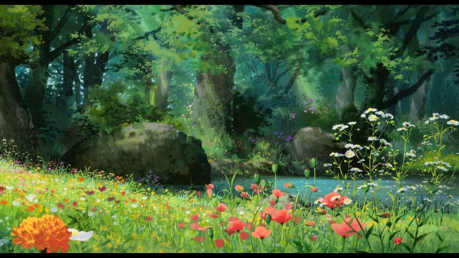 Enchanted_ Anime_ Forest_ Garden Wallpaper