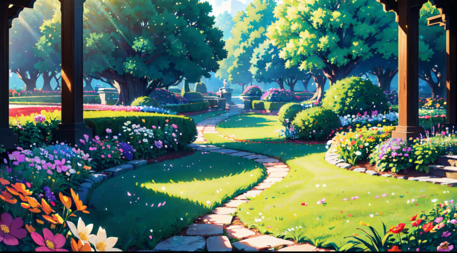 Enchanted Anime Garden Path Wallpaper