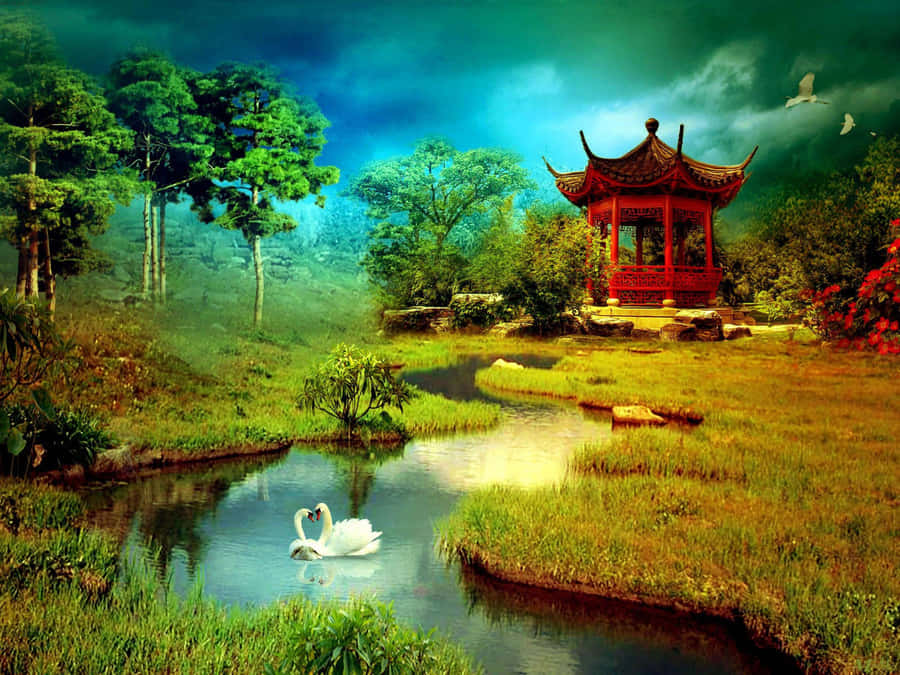 Enchanted_ Asian_ Garden_ Scene.jpg Wallpaper