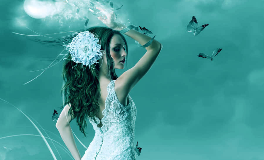 Enchanted Butterfly Dress Woman Wallpaper
