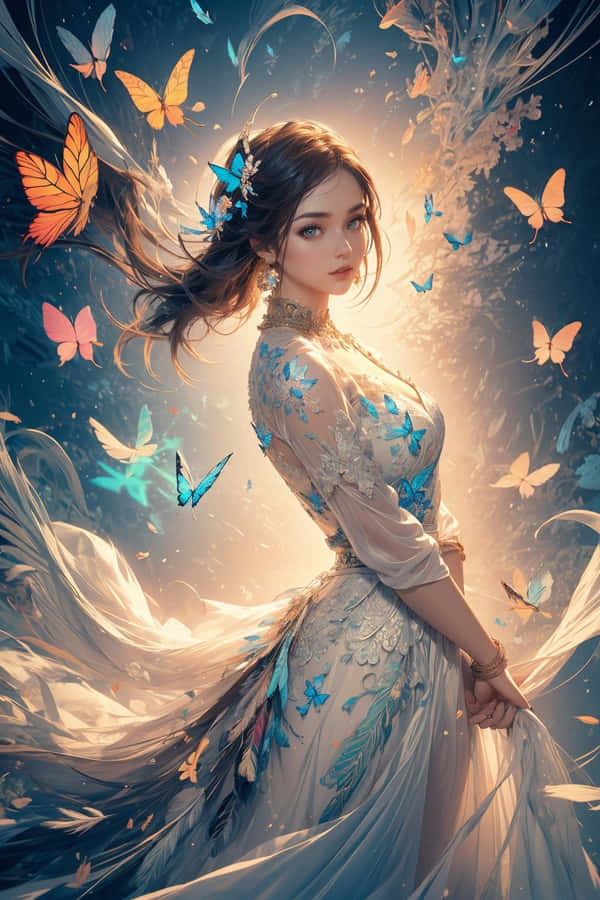 Enchanted Butterfly Gown Fantasy Wallpaper
