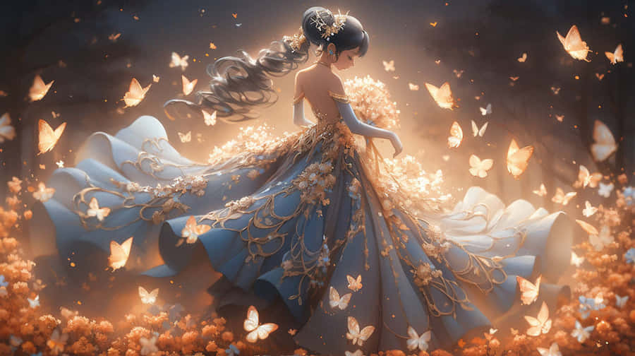 Enchanted Butterfly Gown Fantasy Wallpaper
