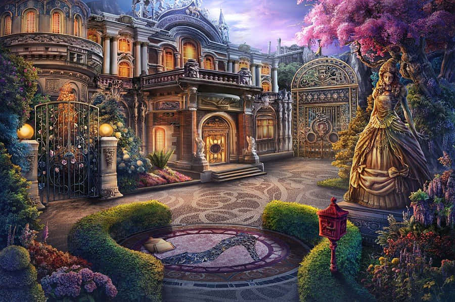 Enchanted_ Estate_ Garden_ Fantasy Wallpaper